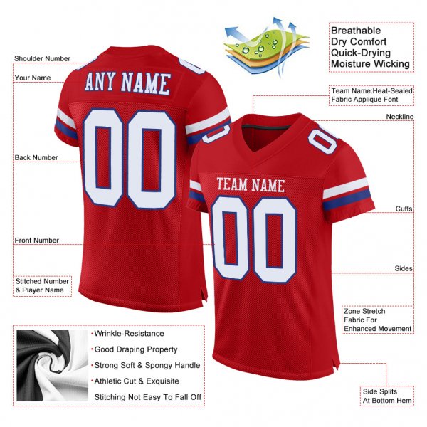 Kid's Custom Red White-Royal Mesh Authentic Football Jersey