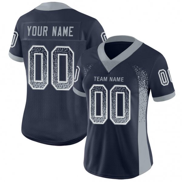 Youth Custom Navy Light Gray-White Mesh Drift Fashion Football Jersey