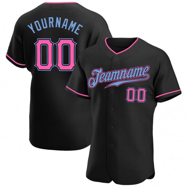 Kid's Custom Black Pink-Light Blue Authentic Baseball Jersey