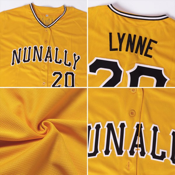 Youth Custom Gold Black-White Baseball Jersey