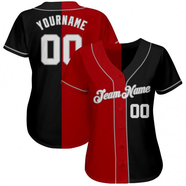 Men's Custom Black White-Red Gray Authentic Split Fashion Baseball Jersey